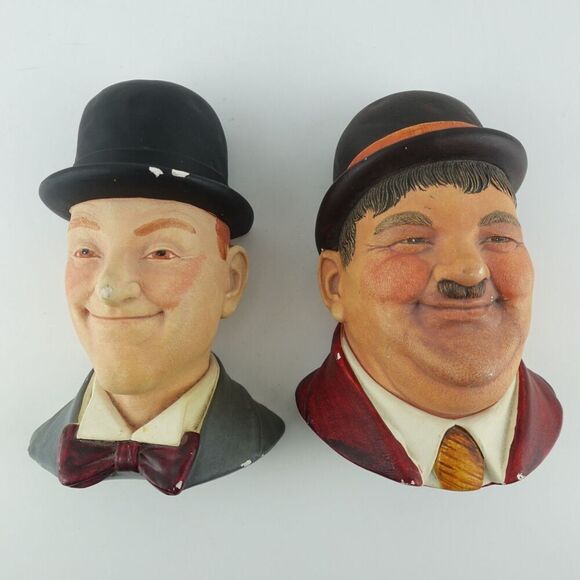 Laurel & Hardy Wall Busts By Legend Products 1984 England Signed F. Wright - Picture 1 of 16